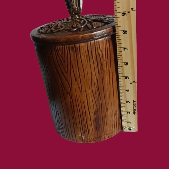 -Treasure craft cookie jar cylinder apples and leaves brown and green - Picture 5 of 9